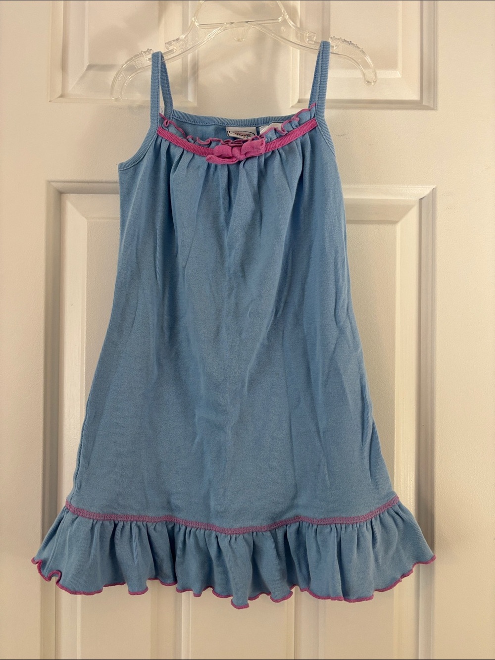 Talbots Kids Girls' Light Blue Spaghetti-Strap Dress with Pink Trim